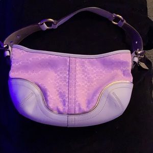 Coach Signature Pink Canvas Creme’ Leather Hobo